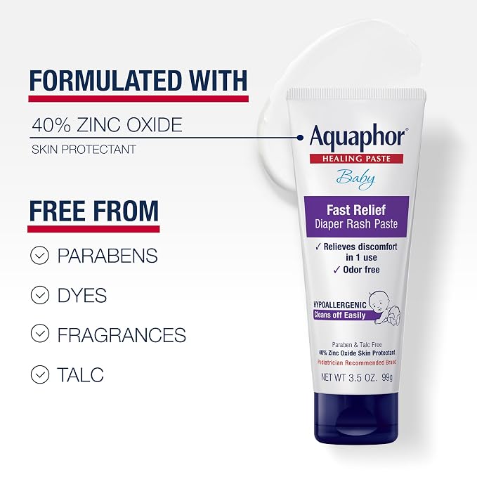 Aquaphor Baby Diaper Rash Paste - For Serious Diaper Rash and Flare-ups - 3.5 Oz. Tube