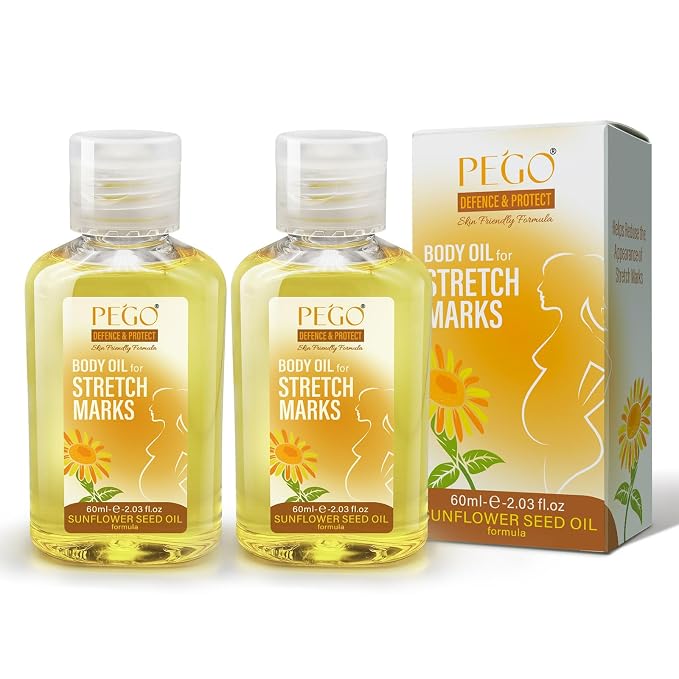 PEGO Stretch Mark Oil for Pregnancy, Maternity Body Oil for Stretch Mark Prevention & Reduction, Hydrating Skin Care, 4.06oz (2Pack)