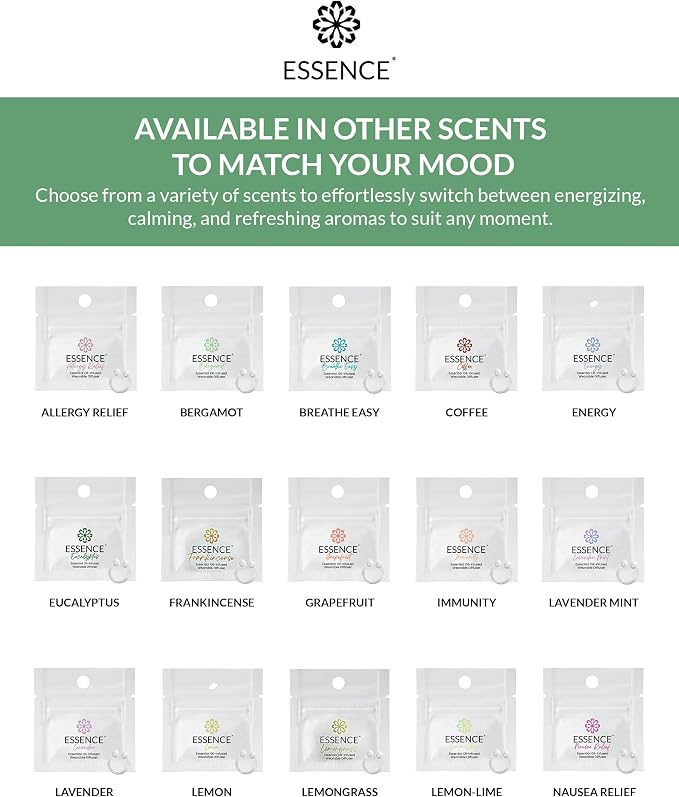 Essence Wearable Aromatherapy Nasal Diffuser – Bergamot Essential Oil Nose Ring Silicone Inhaler for Stress & Mood Support - Made in USA & Travel-Friendly