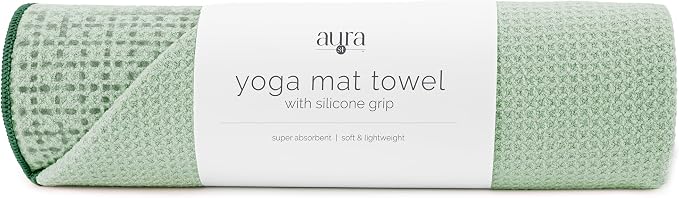 S&T INC. Aura Yoga Mat Towel with Non-Slip Grip, Enhanced Silicone Grip, Soft and Absorbent for Gym, Pilates, and Hot Yoga Mat, 1 Pack, 24 inches x 72 inches, 340GSM, Sage Green