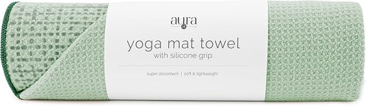S&T INC. Aura Yoga Mat Towel with Non-Slip Grip, Enhanced Silicone Grip, Soft and Absorbent for Gym, Pilates, and Hot Yoga Mat, 1 Pack, 24 inches x 72 inches, 340GSM, Sage Green