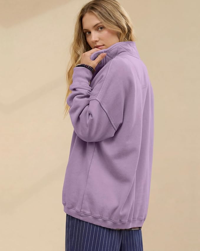 Gacaky Sweatshirt for Women Oversized Casual Long Sleeve Button Henley Neck Pullover Tops Fashion Outfits Clothes