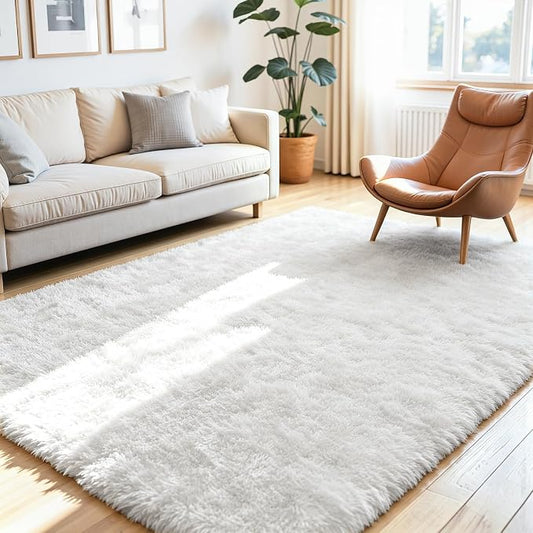 4x6 Area Rug for Living Room, Ultra Soft Fluffy White Rugs for Bedroom, Non Slip Large Shag Carpet, Fuzzy Plush Nursery Rug, Thick Washable Indoor Floor Carpets for Kids Office Dorm Home Decor