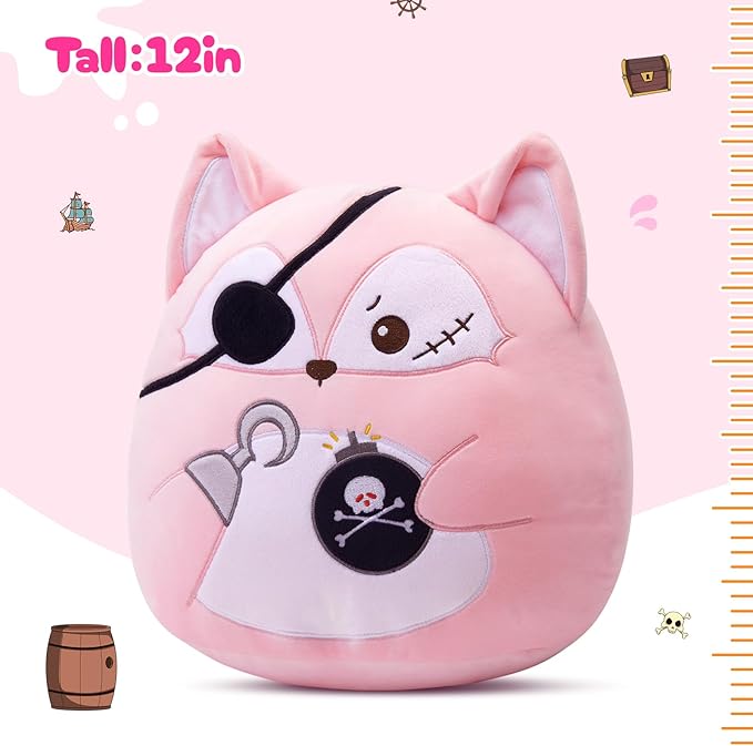 Pirate Fox Plush Pillow - Cute Pink Pirate Fox Stuffed Animal, Soft Plush Toy Gift for Kids, Boys & Girls,13inch