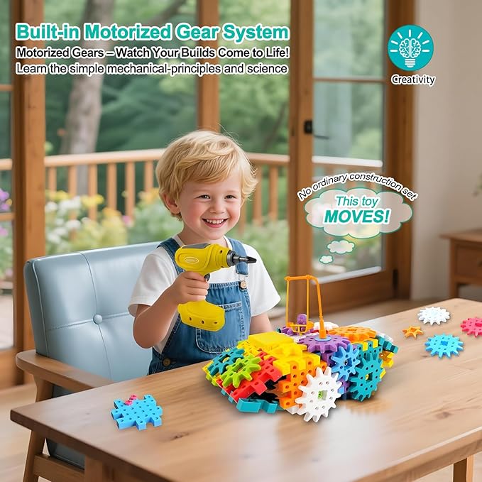 STEM Education Building Toys, 248 PCS Electric Gear Building Blocks Toys Set with Drill, Toddler Screw Toy, Kids Tool Set Construction Toy for Boys Girls Gifts Age 3+
