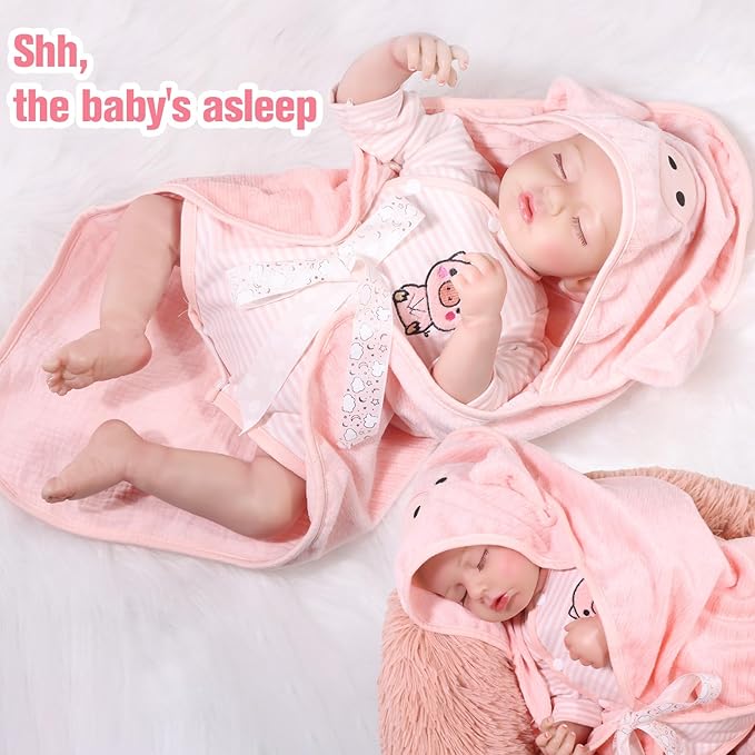 JRLCGYP Lifelike Reborn Girl Baby Sleep Pig Dolls, 18 Inch Realistic Silicone Full Body Newborn Baby Doll, Look Real Girl with Accessories, Weighted Soft Toy Gift for 3+
