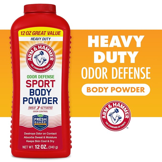 Arm & Hammer Sport Body Powder, Powder for Men and Women, Fresh Feeling, Talc Free, Aluminum Free Odor Defense with Baking Soda