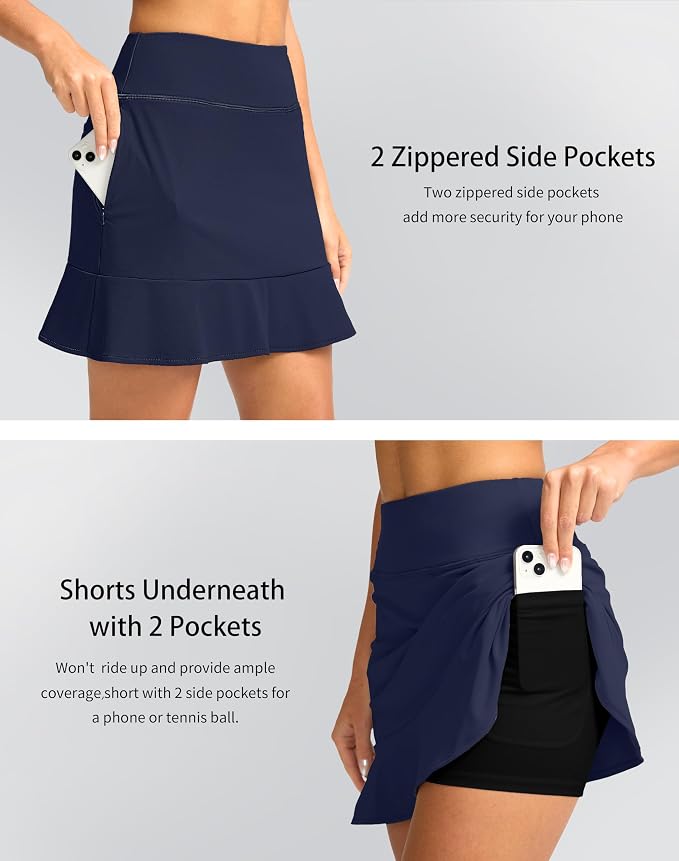 16" Golf Skorts for Women with 5 Pockets | Athletic, Tennis Skirt, High Waisted, Pickleball, Travel, Casual, Lightweight, Ruffle Summer Skirt, with Shorts