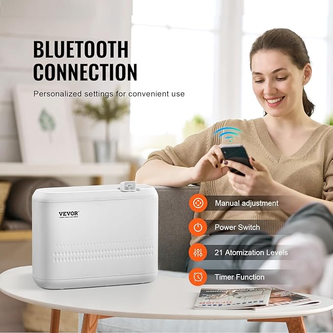 VEVOR Upgrade HVAC Scent Diffuser for Whole House, 850ml Bluetooth Smart Essential Oil Diffuser with Cold Air Tech, Waterless Scent Air Diffuser, Cover Up to 4500 Sq.Ft for Large Room, Hotel, Office