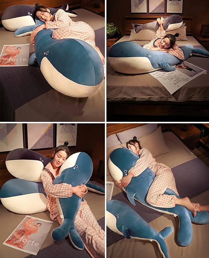 Whale Stuffed Animal Plush - Large Soft Whale Body Pillow, 47.2'' Stuffed Whale Toy with Removable Washable Cover, Cute Plush Whale Throw Pillow Gift for Kids, Girls, and Boys