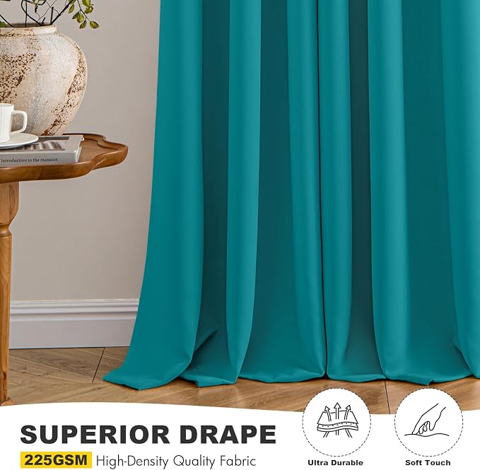 MIULEE Blackout Curtains for Bedroom 2 Panels 40 x 84 Inch Long Teal | Thermal Insulated, Living Room Darkening Grommet Drapes, Noise Reducing, Light Blocking Window Treatments