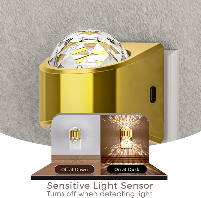 Night Light, Gold Night Lights Plug into Wall 2Pack LED Projector | Soft White Night Light for Bedroom, Dimmable Brightness Dusk to Dawn Nightlight for Bathroom, Gaming Room, Home Decor