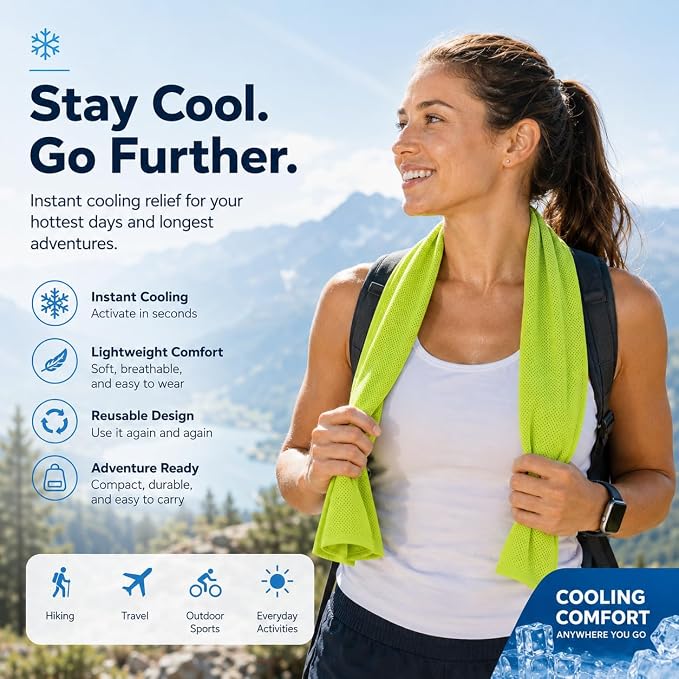 Cooling Towels 43.3" x 15.7" Lime Green - Ice Towel, Sweat Towel, Cooling Towels for Neck & Face & Cooling Neck Wraps for Summer Heat - Neck Cooler for Quick Cool Down for Gym, Running, Golf Sports