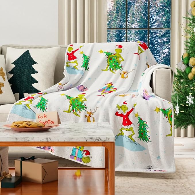 Franco Collectibles The Grinch By Dr. Seuss Holiday Christmas Super Soft Cozy Plush Throw, 40 in x 50 in, (Officially Licensed Product)