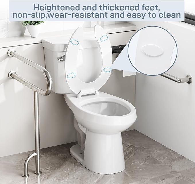 18.5 Inch Elongated Open-Front Toilet Seat, Commercial Heavy Duty Public Toilet Lid Without Cover, Never Loosen Design for Office, Church, Hospital Use (White)