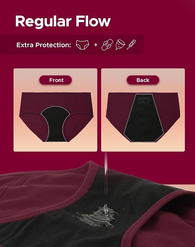 INNERSY Period Underwear for Women Teens Leak-Proof Menstrual Cotton Protective Hipster Panties 3-Pack