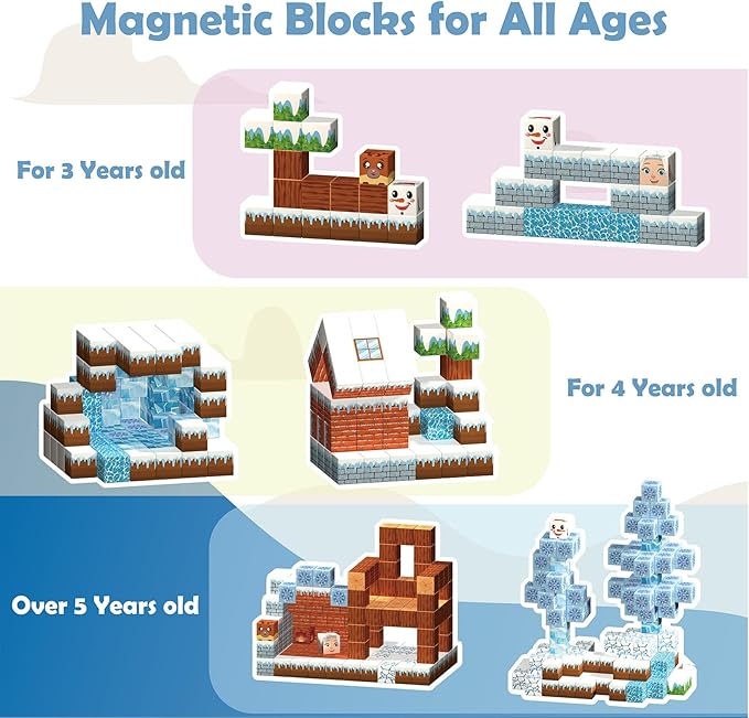 Magnetic Blocks, 120PCS Magnetic Building Blocks Magnet Cubes STEM Montessori Sensory Educational Toys for Kids Boys Girls (Ice-Castle)