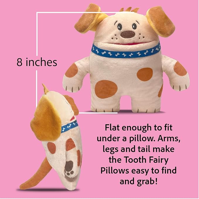 The Tooth Brigade Tooth Fairy Pillow | Stuffed Plush with Large Pocket Mouth for Lost Teeth, Treasures, Prizes - Fun and Interactive Plush, Perfect Kids, Boys, & Girls Gift (OBI Dog)