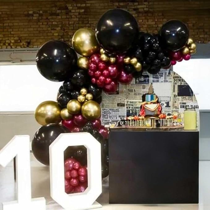Black Burgundy Gold Balloons, 60Pcs Maroon Black Metallic Gold Confetti Balloon, 12Inch Pearl Burgundy Yellow Latex Balloons for Kids Cartoon Birthday Baby Shower Graduation Party Decorations