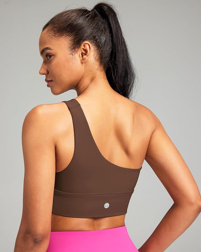 Queenie Ke Womens One Shoulder Sports Bra Left Side Strap Yoga Bras Gym Training Workout Crop Tops