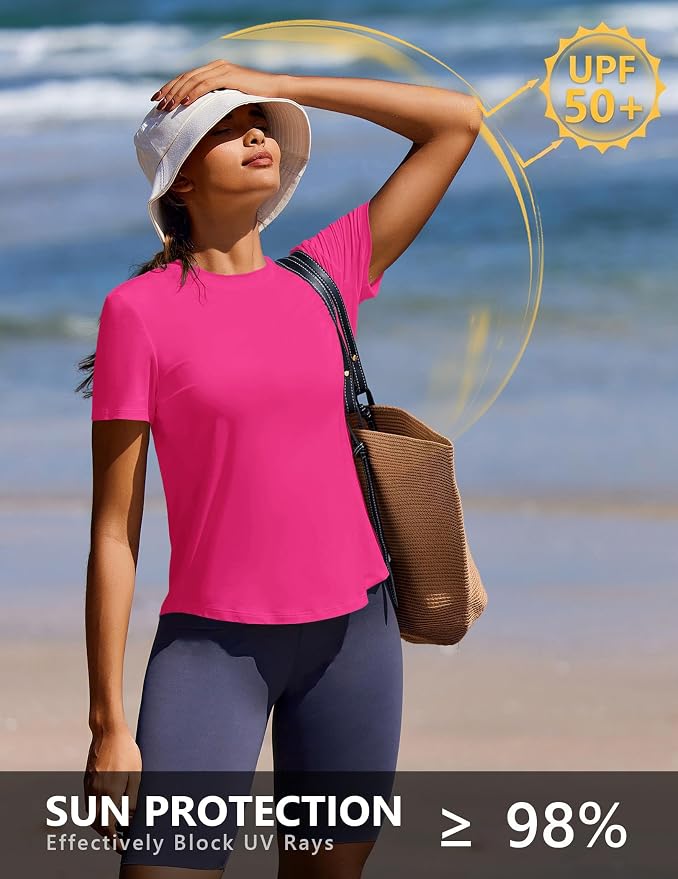 PINSPARK Soft Workout Tops for Women UPF 50+ Sun Protection Shirt Quick Dry Athletic Running Hiking Travel Basic Tee Shirts