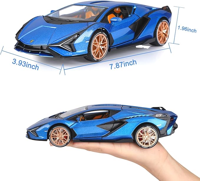 SASBSC Lambo Toy Cars for Kids Sian Fkp37 Model Car Diecast Metal Cars with Light and Sound Pull Back Car Toys for 3+ Year Old Boys (Blue-1 24)
