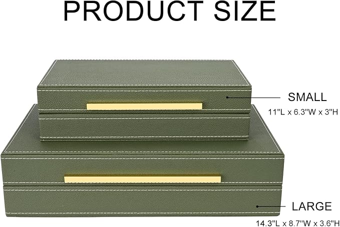 Green Shagreen box Set of 2 Faux Leather Decorative Boxes,Large Nesting Storage Decorative Boxes with Lids for Modern Home Decor Stacking Jewelry Box Organizer
