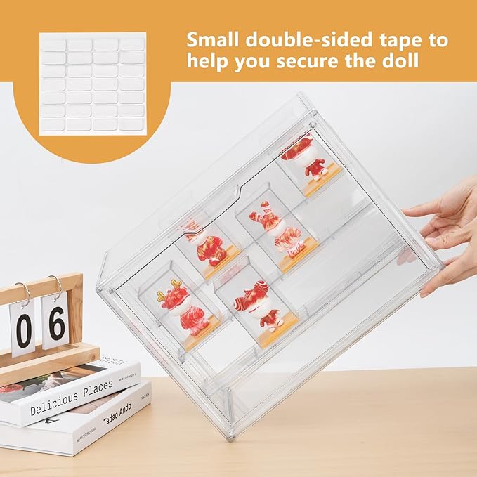 4 Tiers Clear Ddisplay Cases for Collectibles, Acrylic Storage Organizers Box with Magnetic Door, Desktop Clear Showcase with 3 Adjustable Divider Storage Box for Action Figure