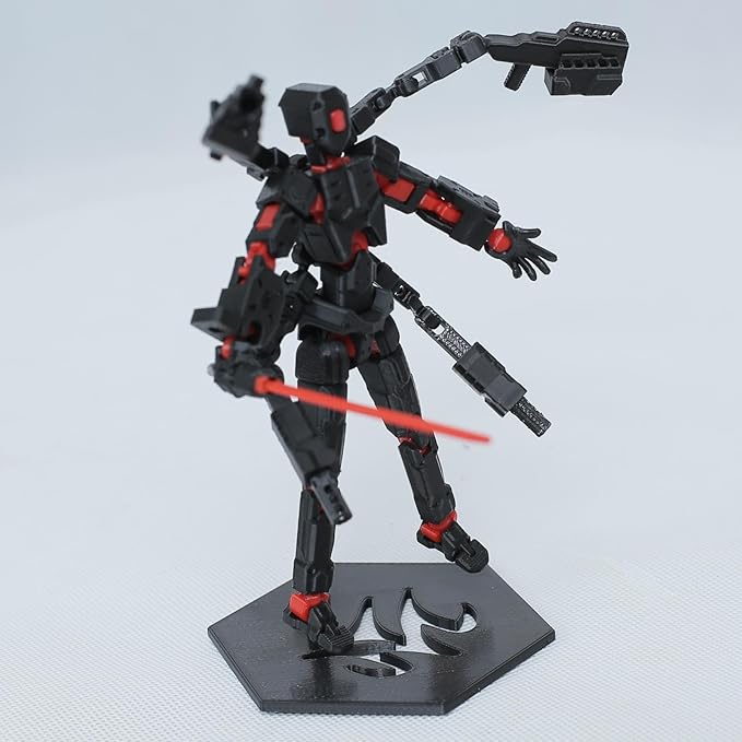 T13 Action Figure Set, 3D Printed Dummy 13, Titan 13 with 6 Arms, T 13 Multi-Jointed Movable, Lucky 13 Robot Desktop Decorations for Game Lovers Toys (Assembly Completed) (Red and Black)