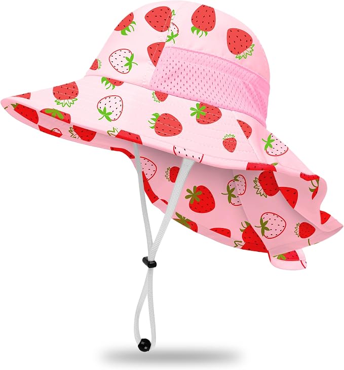 Toddler Baby Sun Hat Kids Summer Beach Essentials Adjustable Beach Hats with Bucket Wide Brim for Boys Girls Age 0-14 Years