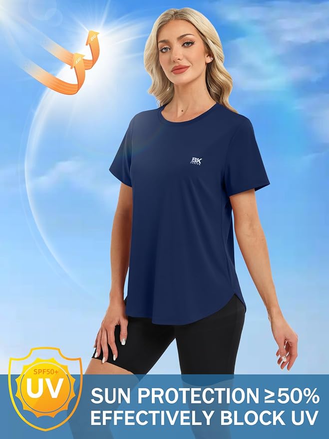 BKRIVE Workout Tops for Women UPF 50+ Quick Dry Shirts (S-3XL) | Ideal for Hiking, Yoga, Running, Gym workouts, Pilstes, Tennis & Travel. Lightweight, Breathable & Moisture wicking