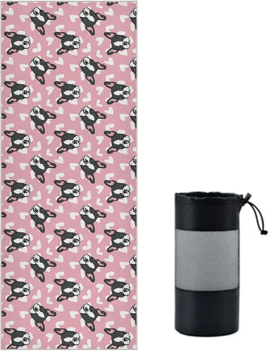 Cute French Bulldog Yoga Mat Towel Non Slip Soft Sweat Absorbent Hot Yoga Mat Towel for Hot Yoga, Pilates and Workout-73 x 27 Inch