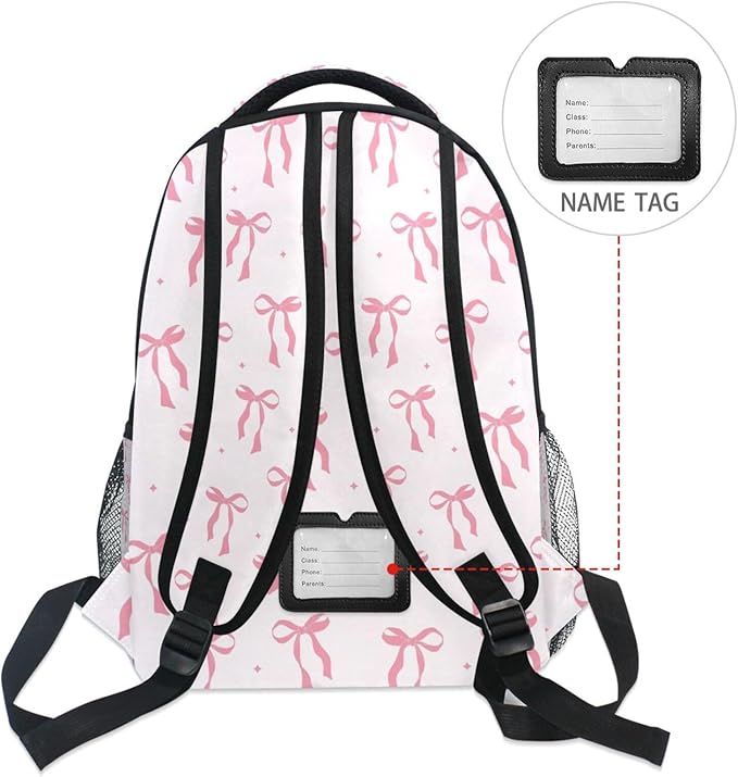 Cute Pink Ribbon Bow Boys Girls Kids School Backpacks Bookbag, Elementary School Bag Travel Backpack Daypack
