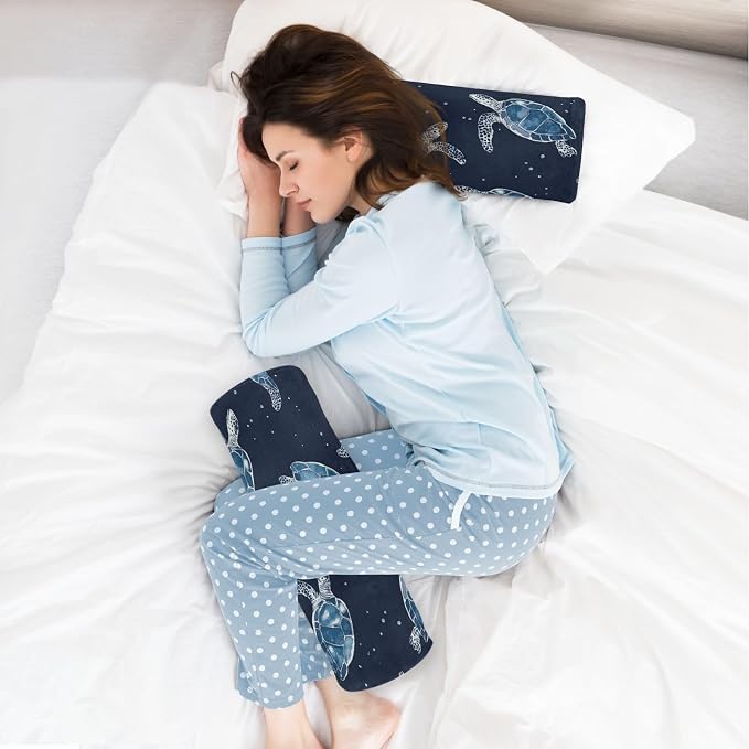 Sea Turtle Navy Blue Neck Roll Pillow Bolster Round Health Memory Foam Long Cervical Cylinder Pillows with Removable Washable Cover for Body Bed Legs Back Yoga