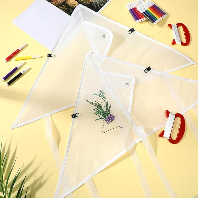 Syhood 50 Pcs DIY Kites for Kids Making Kit 20 Inch Summer Decorating Coloring Kites with Watercolor Pens and String Making Craft Kits for Outdoor Game and Activities
