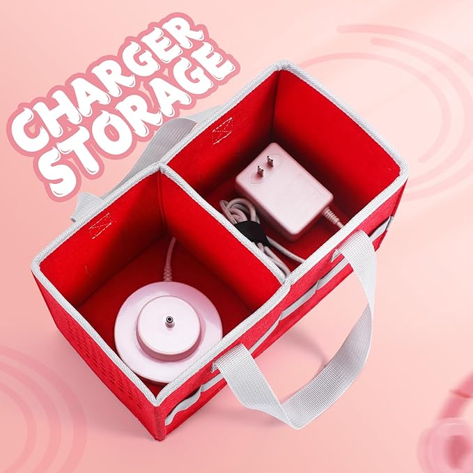 Carrying case for Toniebox Audio Player and Figurines Starter Set,Felt Organizer Bag,Travel for toniebox 2 Earphone and charger accessories portable bag (Red)