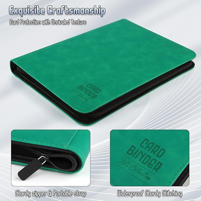 Trading Card Binder, Premium 9 Pocket Double Sided 540 Pocket PU Card Collection Binder, Collectible Trading Card Albums for MTG, TCG, Sport Card, Game Cards (Emerald)