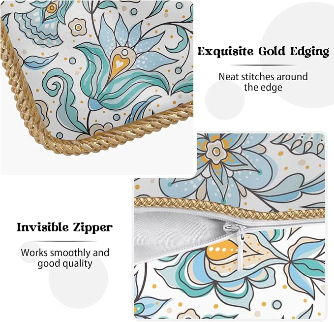 KSLIDS Vintage Floral Soft Velvet Throw Pillow Covers Set of 2 Blue Yellow Flower Birds Decorative Pillow Covers 16x16 Inch Chinoiserie Country Pillow Case for Sofa Couch Bedroom Farmhouse Home Decor
