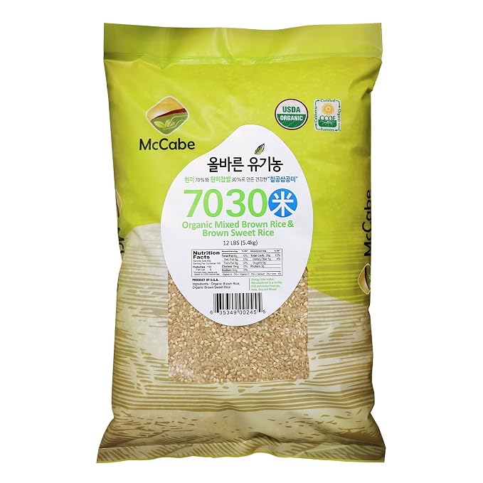 McCabe Organic 7030 (Brown Rice & Brown Sweet Rice), 12-Pound, USDA Certified, CCOF (California Certified Organic Farmers), Product of USA | 12-Pound, USDA Certified, CCOF (California Certified Organic Farmers), Product of USA