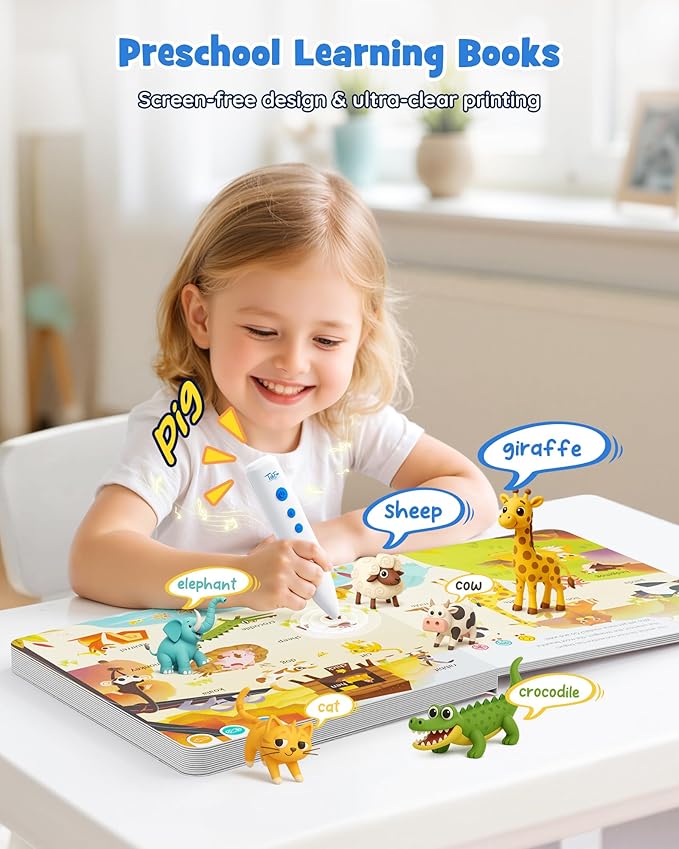 Talking Pen Books Sets, Interactive Audio Sound Books , Learning Electronic Toys for Toddlers Kids Age 1-4, Autism Sensory Games, Early Educational Birthday Gifts for Boys and Girls