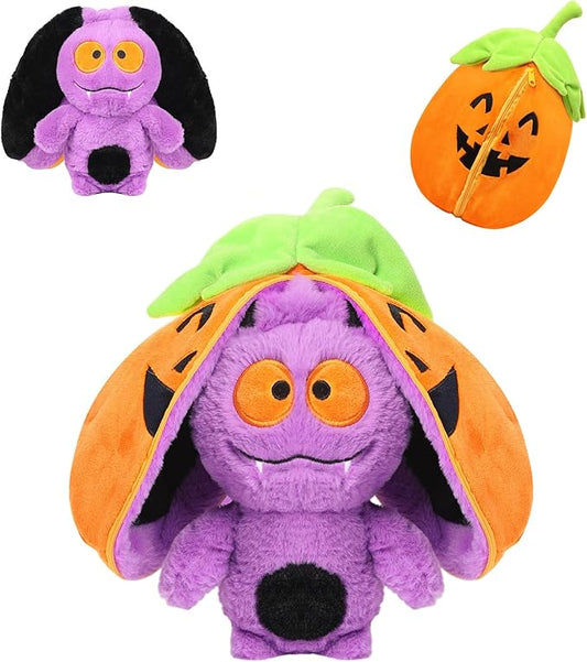 MIAODAM Halloween Bat Stuffed Animal, 11inch Reversible Halloween Pumpkin Bat Plush Pillow, Cute Plushies Toy Gift for Baby Toddler Girls Boys