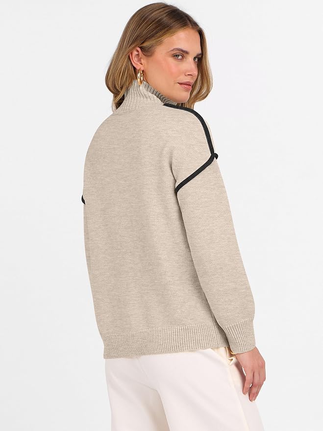 ANRABESS Womens Quarter Zip Sweaters Fall Long Sleeve V Neck Shirts Collared Business Casual Tops Knit Pullover Sweatshirts