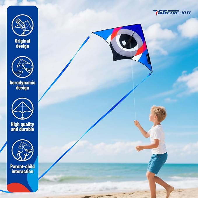 Delta Kite Set for Kids and Adults,Extremely Easy to Launch for Beginners, Perfect for Beaches and Parks,ites for Beach Trip Park Family Outdoor Games and Activities (Eye of The Sky Blue,red,green, 3)