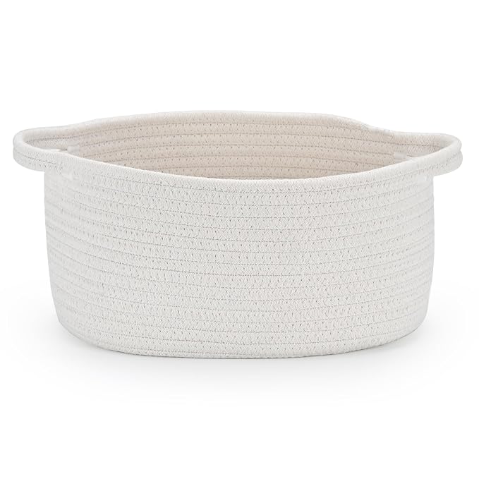 Happyiren Medium Woven Cotton Rope Basket, Empty DIY Gift Basket for Burr | Great for Baby Shower, Birthday & Decor, Cute Decorative Storage Organizer, 13" x 8" x 6"