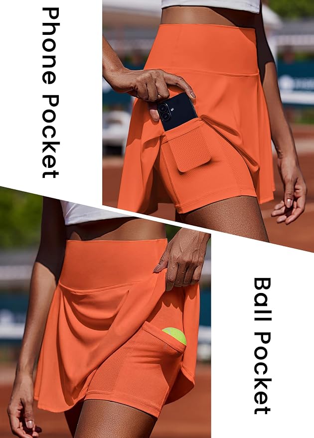 PINSPARK Womens Tennis Skirt Pleated Athletic Golf Skorts with Pockets | 3.5" High Waisted, Mesh Built-in Shorts, Mini Skirt, Buttery-Soft, Quick-dry, for Tennis, Golf, Pickleball, Casual
