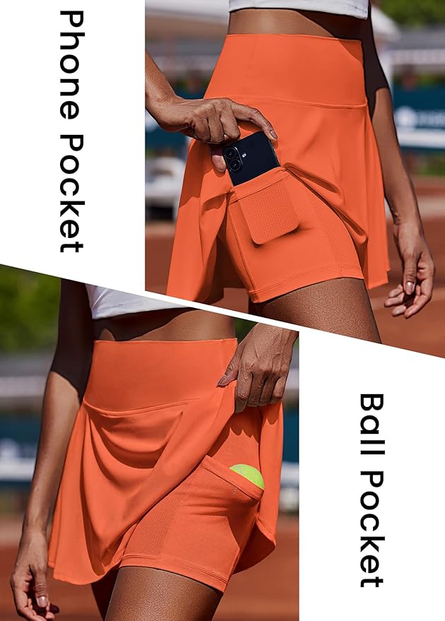 PINSPARK Womens Tennis Skirt Pleated Athletic Golf Skorts with Pockets | 3.5" High Waisted, Mesh Built-in Shorts, Mini Skirt, Buttery-Soft, Quick-dry, for Tennis, Golf, Pickleball, Casual