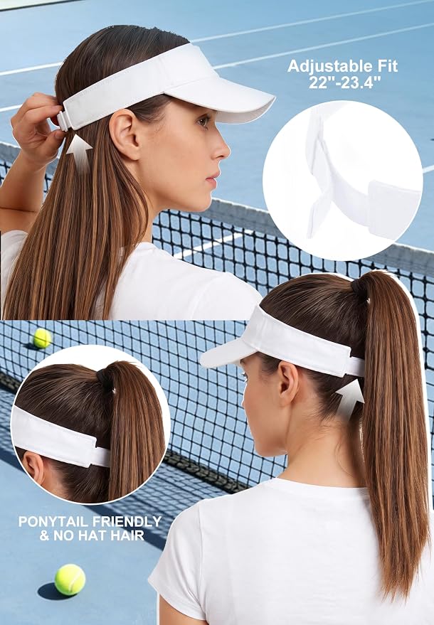 Zando 3.2" Structured Brim Visor Hats for Women, UPF 50+, Golf/Tennis | 3.2"Structured Brim Adds Sun Coverage, Steady View, Quick-dry Sweatband, Open-Top Ponytail Fit, Adjustable Fit & Lightweight