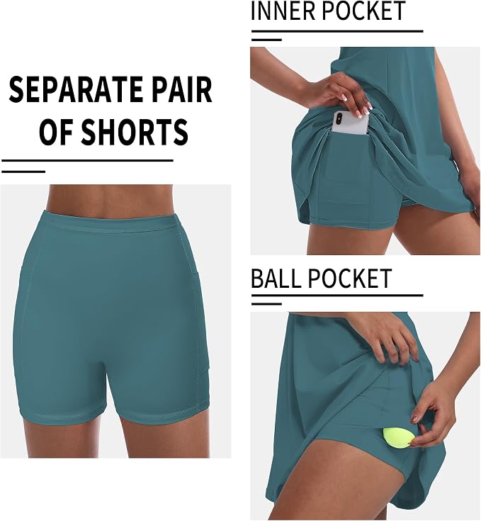 Tennis Dress for Women, Golf Dress with Shorts and Pockets Athletic Dress | Sleeveless Collared Half-Zipper Workout Sport Dress, Stretch Moisture Wicking Fabric, Tennis Golf Outfits