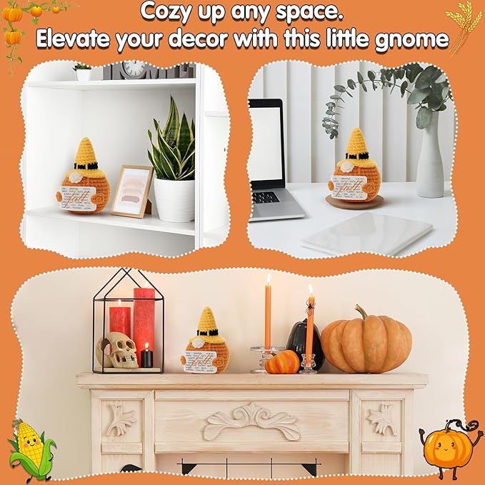 Fall Pumpkin Gnome Decor, Halloween Witch Hat Design, Features Cozy Autumn Elements Like Sweaters & Apple Cider, Perfect Handmade Crochet Plush for Thanksgiving Warm Harvest Vibes Display