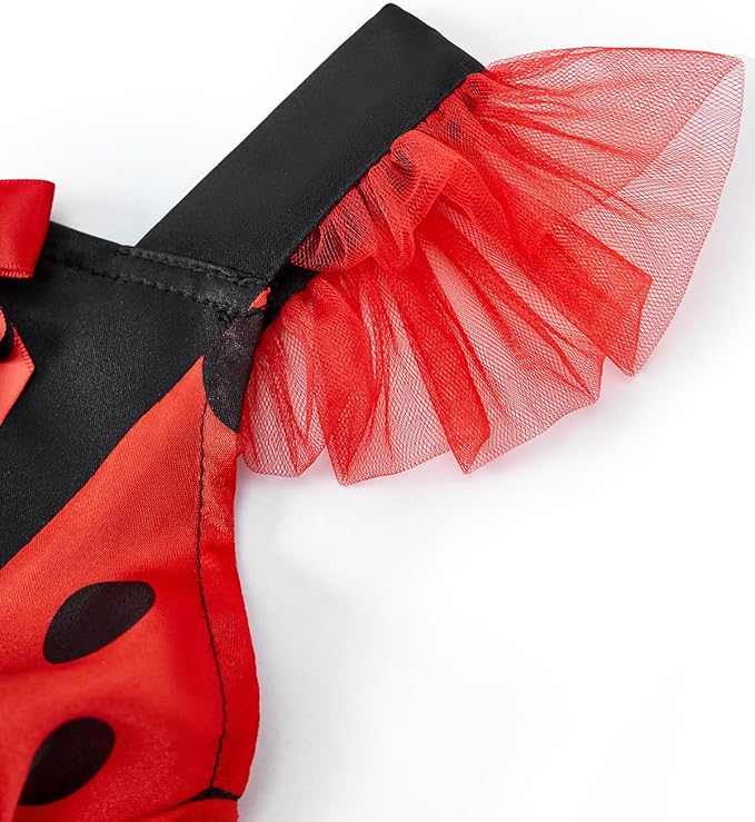 TYHTYM Ladybug Costume for Girls Black Polka Dots Red Ladybird Dress Up Pretend Play Cosplay Halloween Birthday